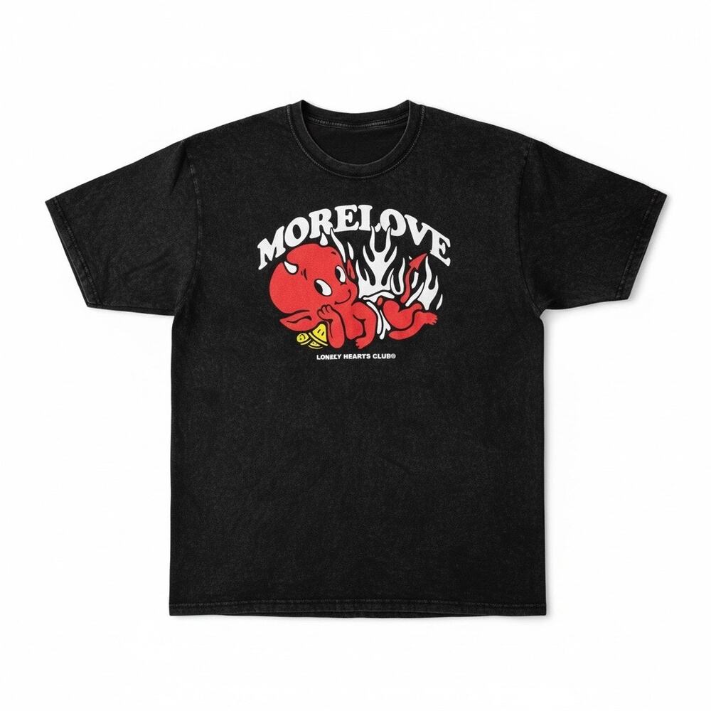Morelove Lonely Hearts Club graphic t-shirt, black cotton. Size XL